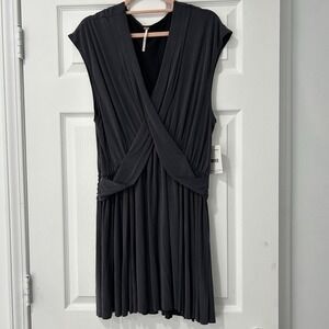 Free People Criss Cross Front Mini Dress Cupro BLACK Medium Sleeveless NWT!!$128